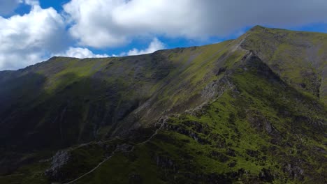 Aerial-drone-video-in-4K-of-scenic-ridgeline-in-Lake-District---Halls-Fell-Ridge,-Blencathra