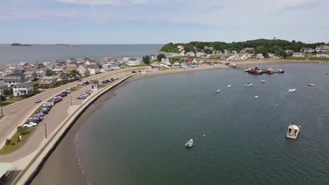 Aerial-drone-footage-flying-near-Hull-Gut,-Hull,-MA-USA