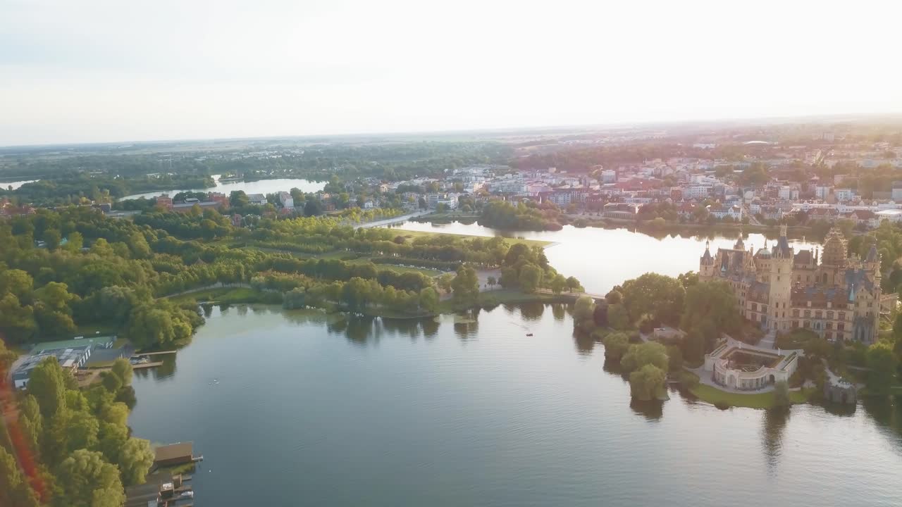 Aerial View of Schwerin Castle and Lake Schwerin, Germany
