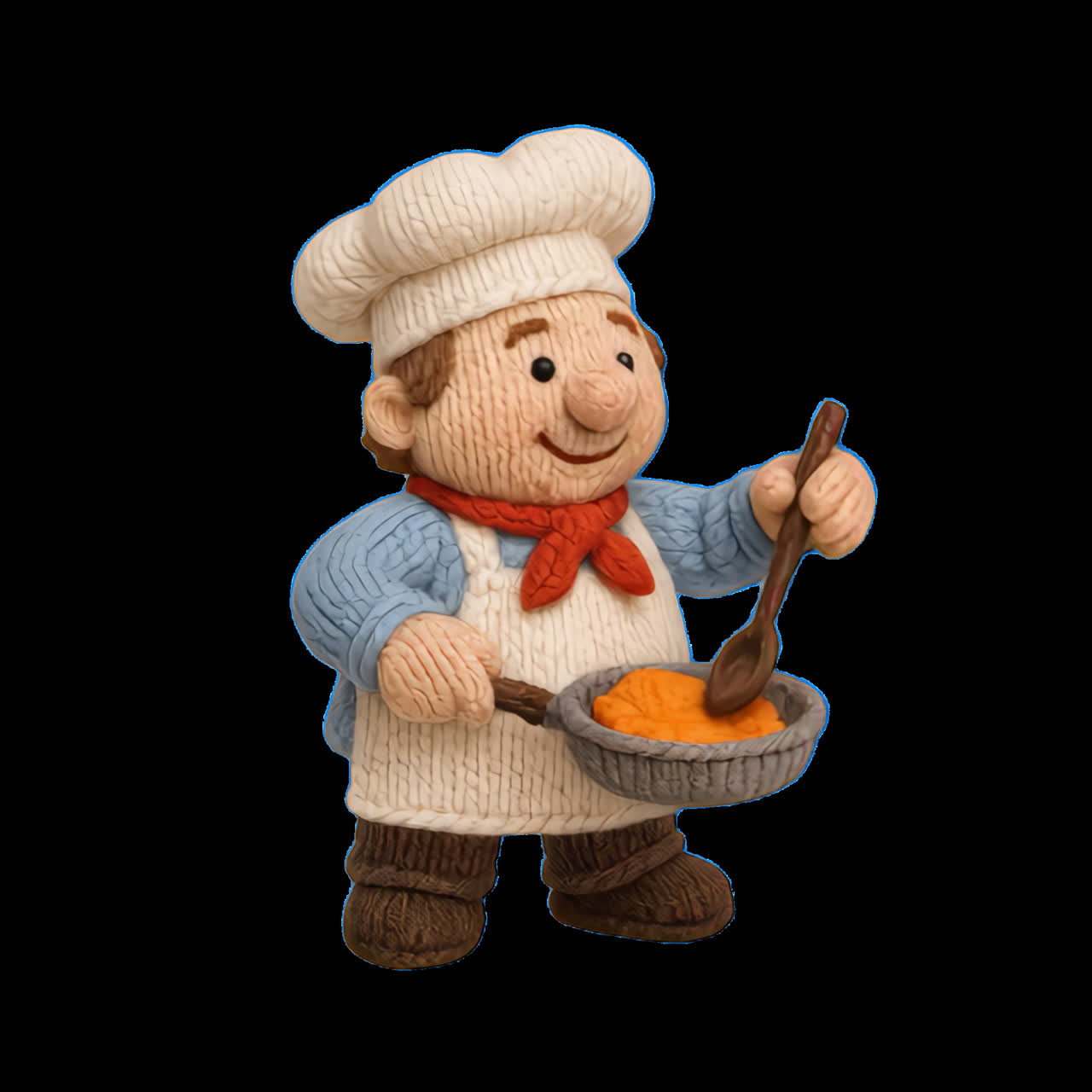Clay chef figurine cooking animation isolated asset, transparent 4K video, alpha channel, ProRes