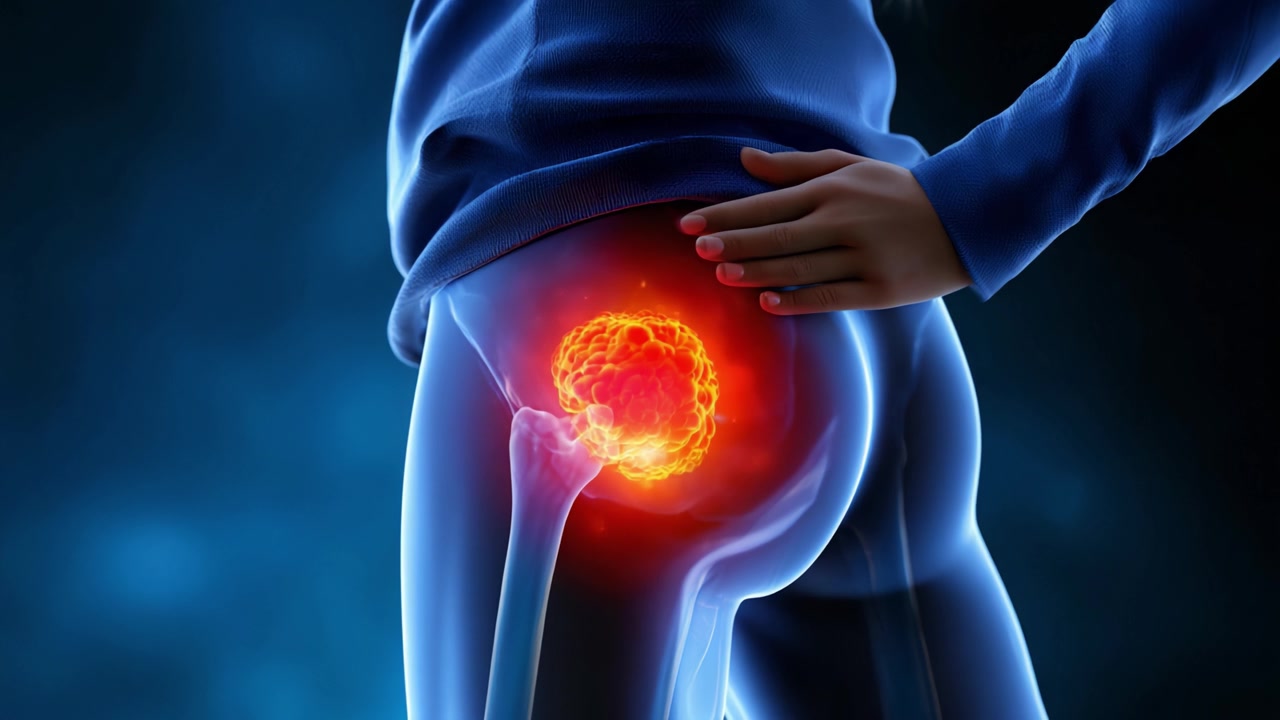 Visual Representation of Hip Pain Pathology Demonstrating Inflammation Around the Joint Area, Highlighting Causes and Treatment Perspectives in Medical Science