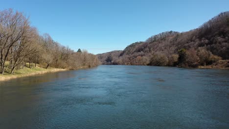 aerial view of a flowing river in clinton, tennessee