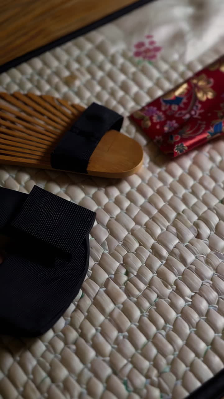 Traditional Korean Clothing (Hanbok) on Bamboo Mat