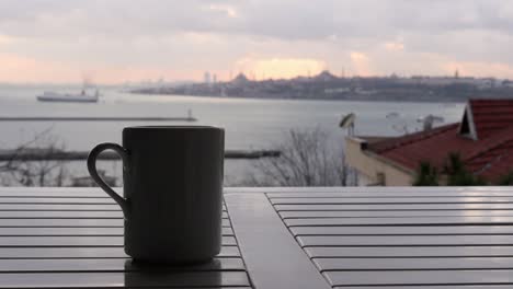 slider, dolly coffee cup, background sultanahmet istanbul turkey