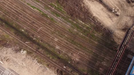 aerial rotation view of abandoned railway tracks