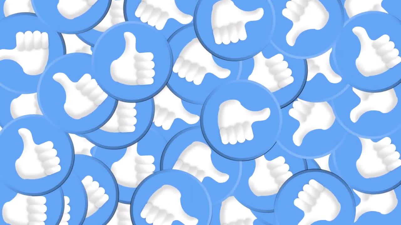 animación de puntos rojos sobre pulgares hacia arriba icono en círculos contra fondo negro