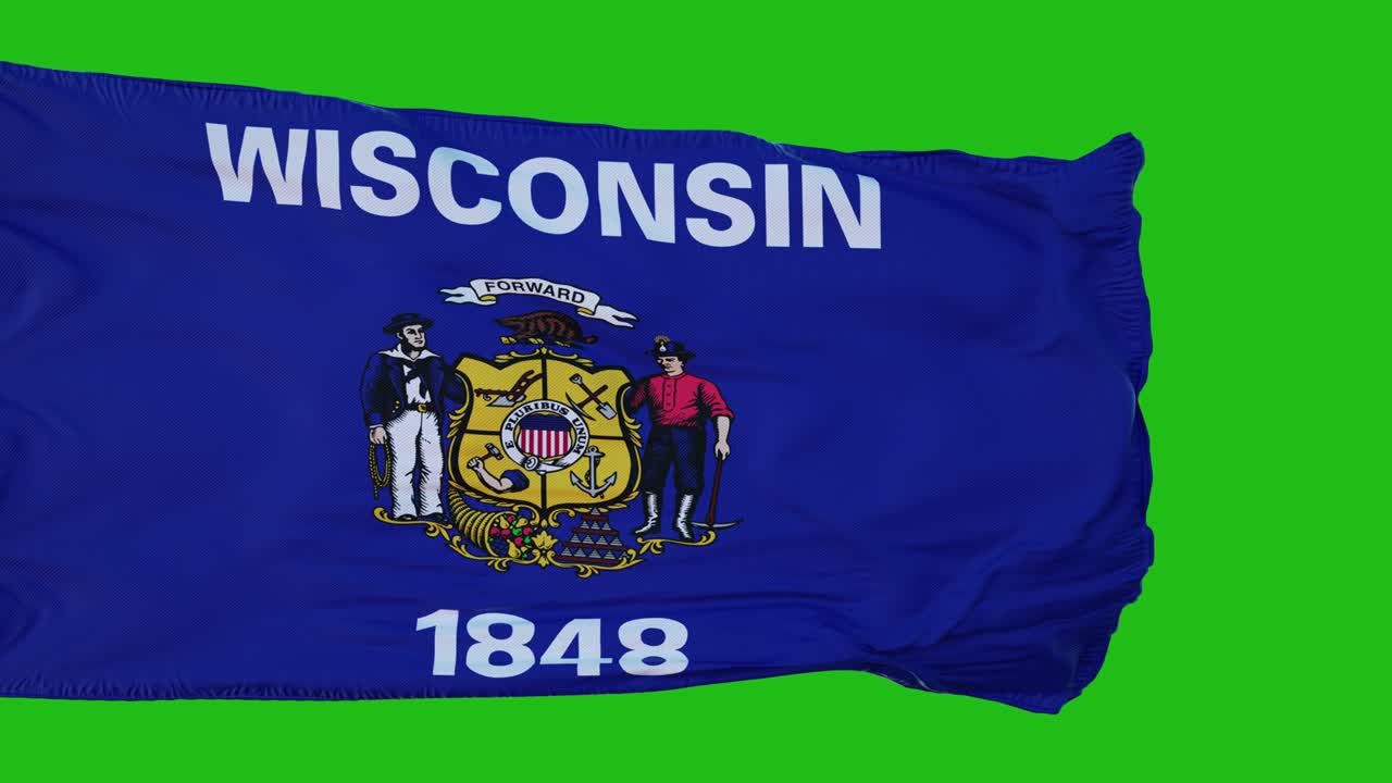 bandera de wisconsin en pantalla verde. perfecto para su propio fondo usando pantalla verde. renderización 3d