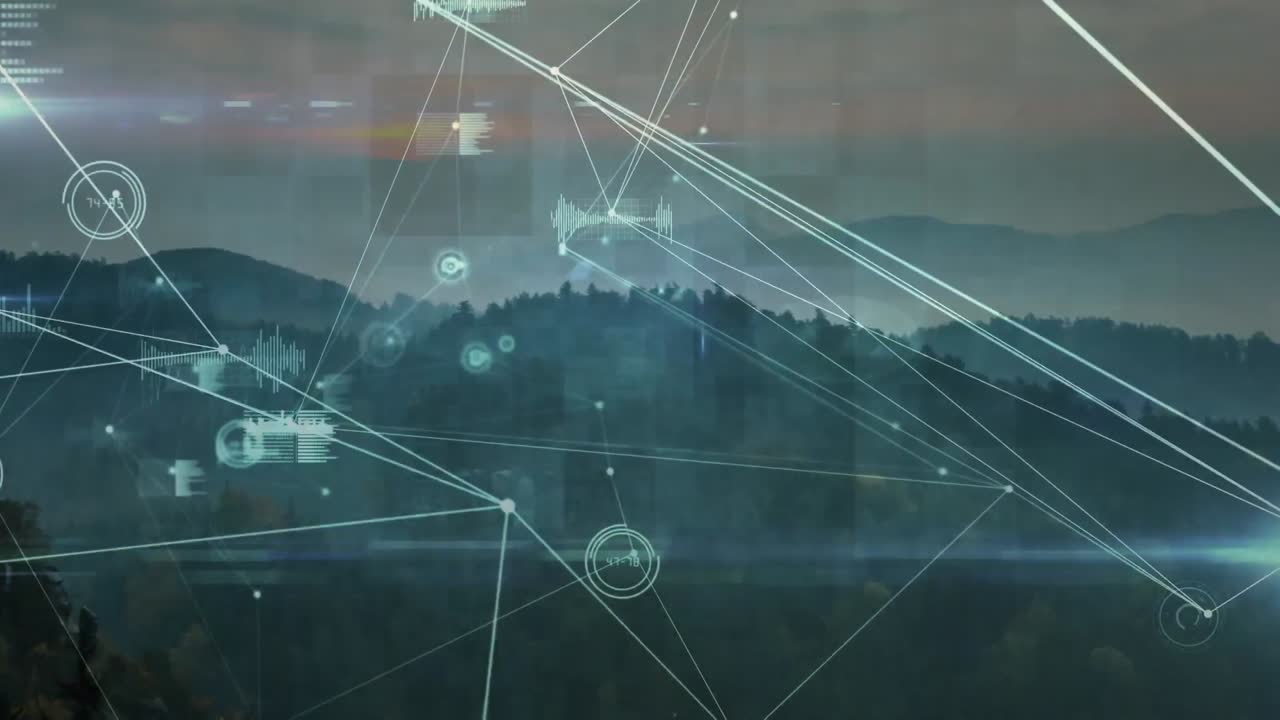 animación de redes de conexiones y procesamiento de datos sobre el paisaje