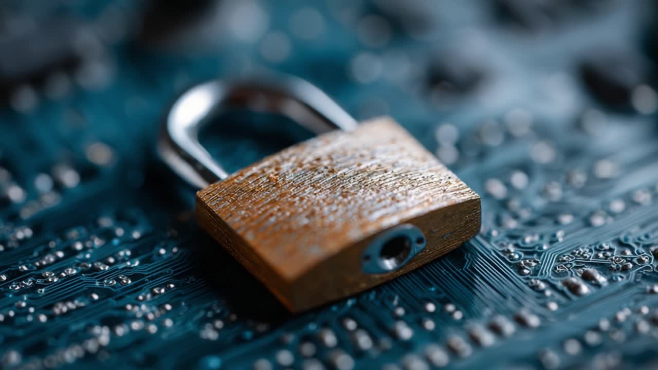 A Close-Up View of a Bronze Padlock Resting on a Circuit Board, Symbolizing Security in the Digital Age and the Importance of Protecting Information