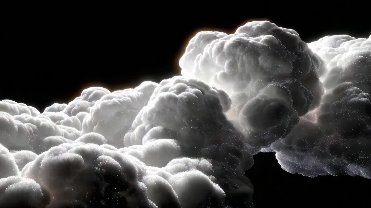 A mesmerizing display of fluffy clouds illuminated by soft light, creating a stunning visual experience that captivates the viewer, showcasing the beauty of ethereal formations
