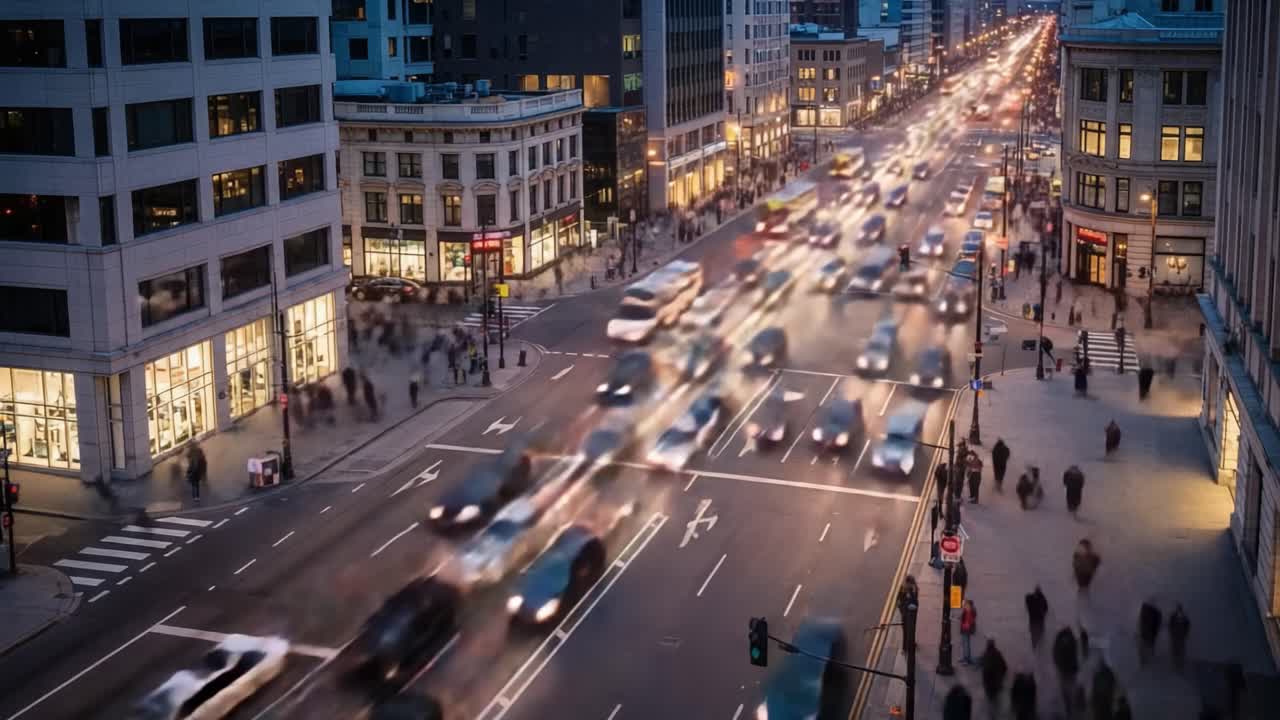 Dynamic Nightlife in a Bustling City Street with Motion Blur