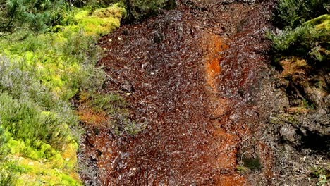 water current with reddish background that goes down the slope.