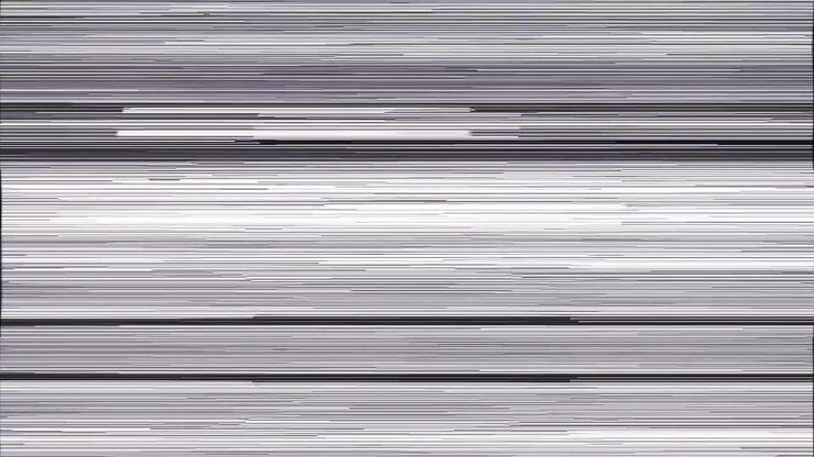Scharfe, dünne horizontale Glitch-Linien flimmern schnell auf einem dunklen Hintergrund und erzeugen einen nervösen und ausgefallenen digitalen Interferenz-Look