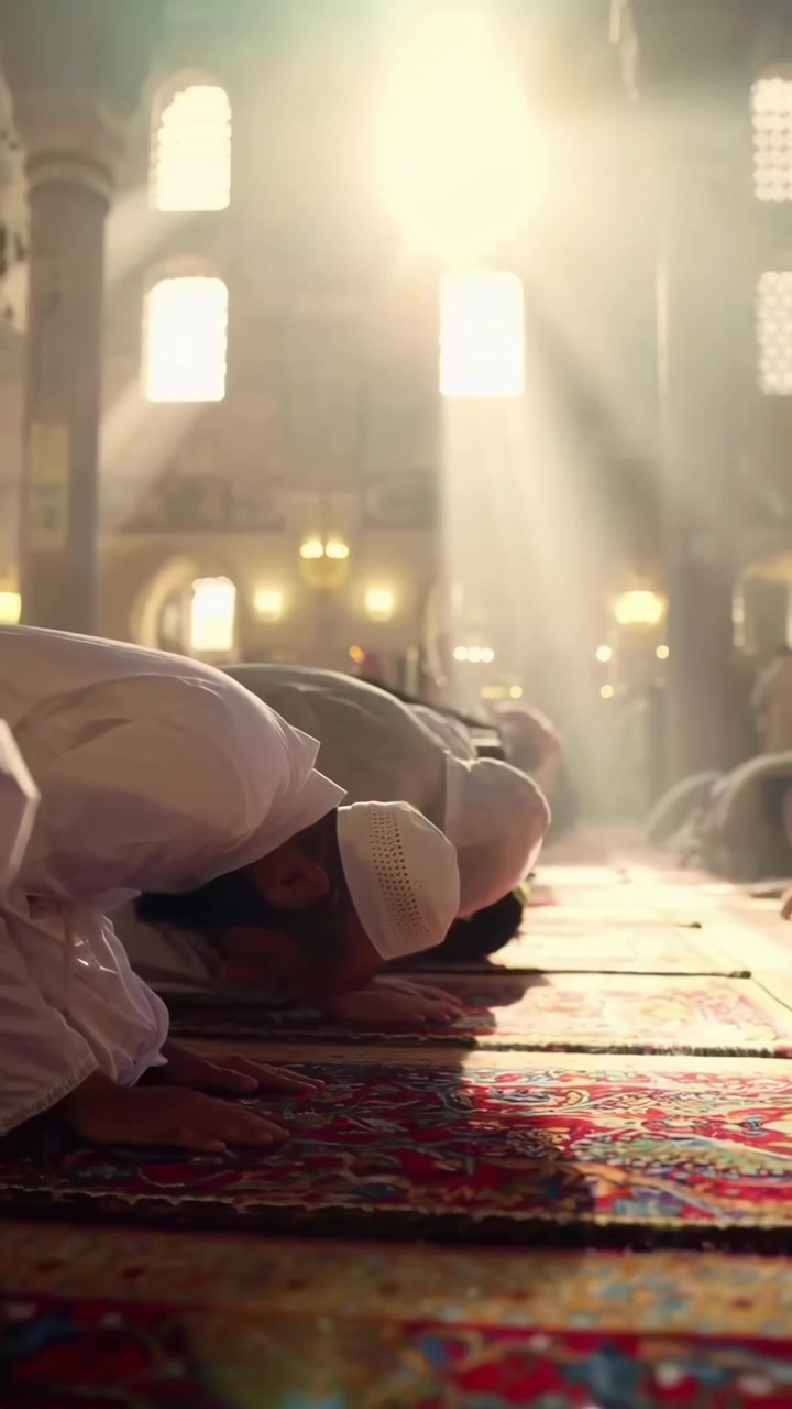 Güzelce Dekore Edilmiş Bir Camide Namaz Kılan Müslüman Erkekler