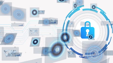 digital security lock icon with data processing and network connections animation