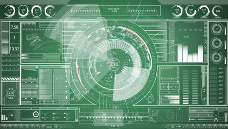animación del escaneo del alcance y el procesamiento de datos en pantalla verde
