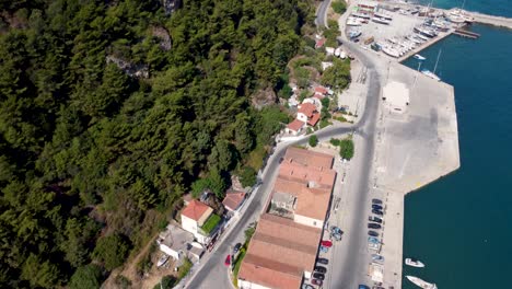 A-clip-showing-top-down-footage-of-Karlovasi,-which-is-located-on-the-island-of-Samos-in-Greece