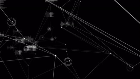 animation of network of connections and data processing on black background