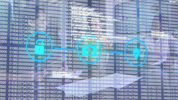 Animation of data processing over diverse business people in office