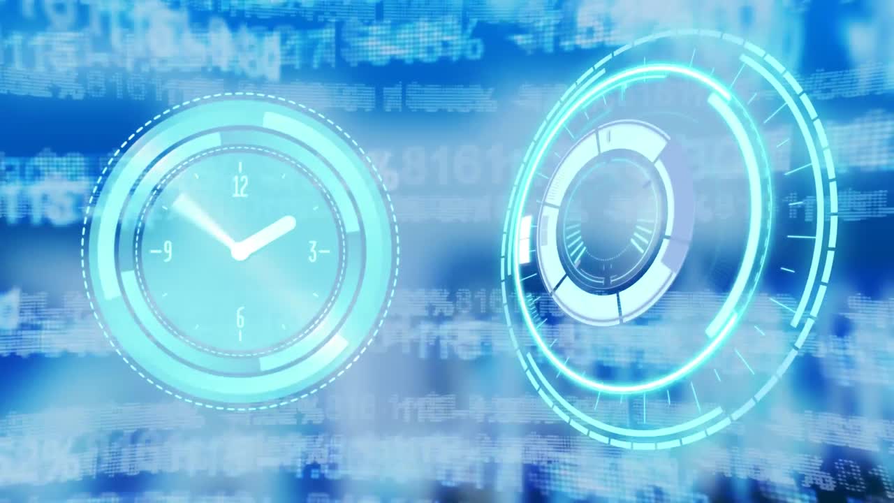 파란색 배경에 시계 애니메이션.