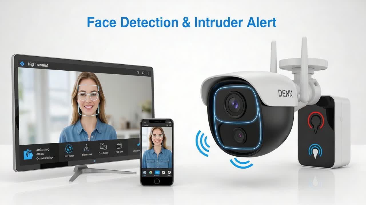 Sistema avanzato di rilevamento volti e allarme intrusi con funzionalità intelligenti per un monitoraggio della sicurezza migliorato tramite telecamera in tempo reale e accesso mobile.