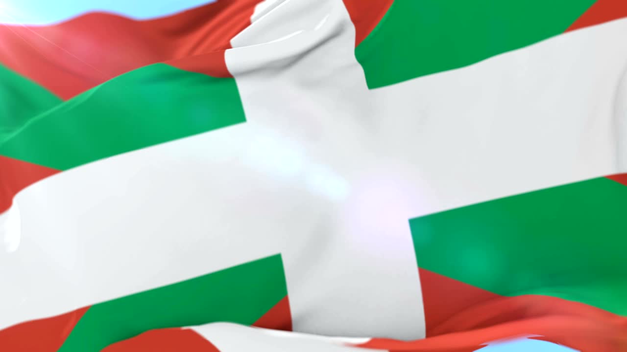 파란 하늘과 함께 바스크 국가 발 또는 ikurriña를 흔들고, 루프