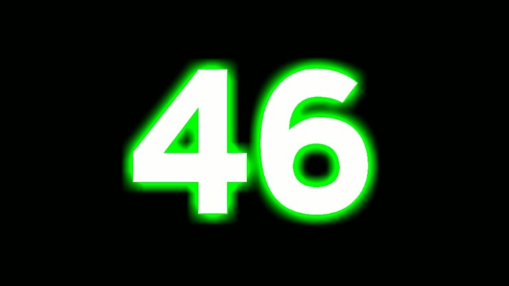 Neon number 46 forty six sign symbol modern animation motion graphics flicking on black background,green color glowing and shining for video elements