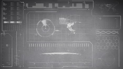 interfaz de animación con procesamiento de datos contra un fondo gris.