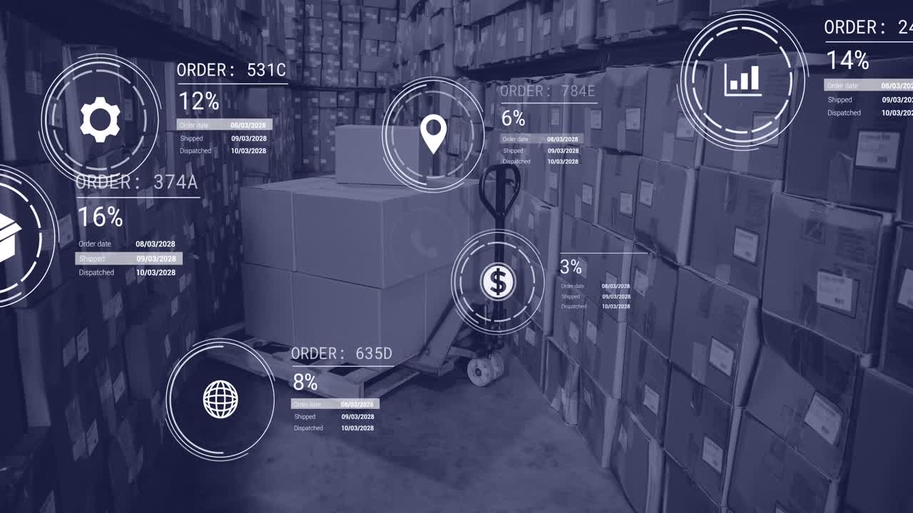 animación de iconos con procesamiento de datos sobre el almacén