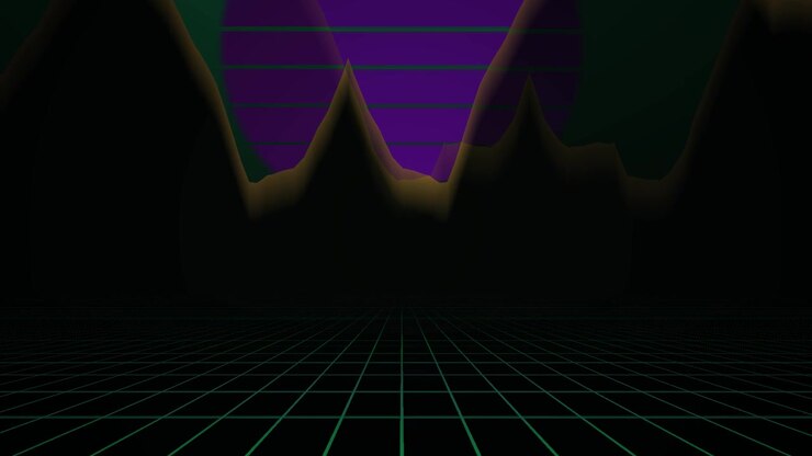 Animated Retro Synthwave Landscape with Grid and Purple Sun