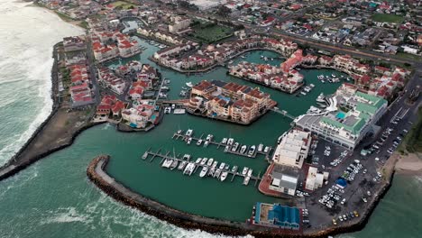 Aerial-view-of-the-harbor-in-Gordon's-Bay,-South-Africa