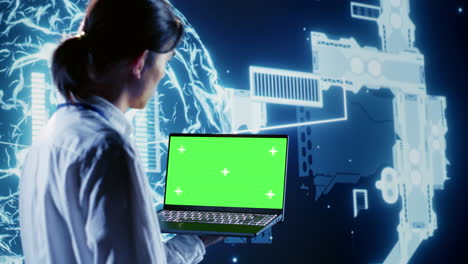 ai script coding on green screen laptop