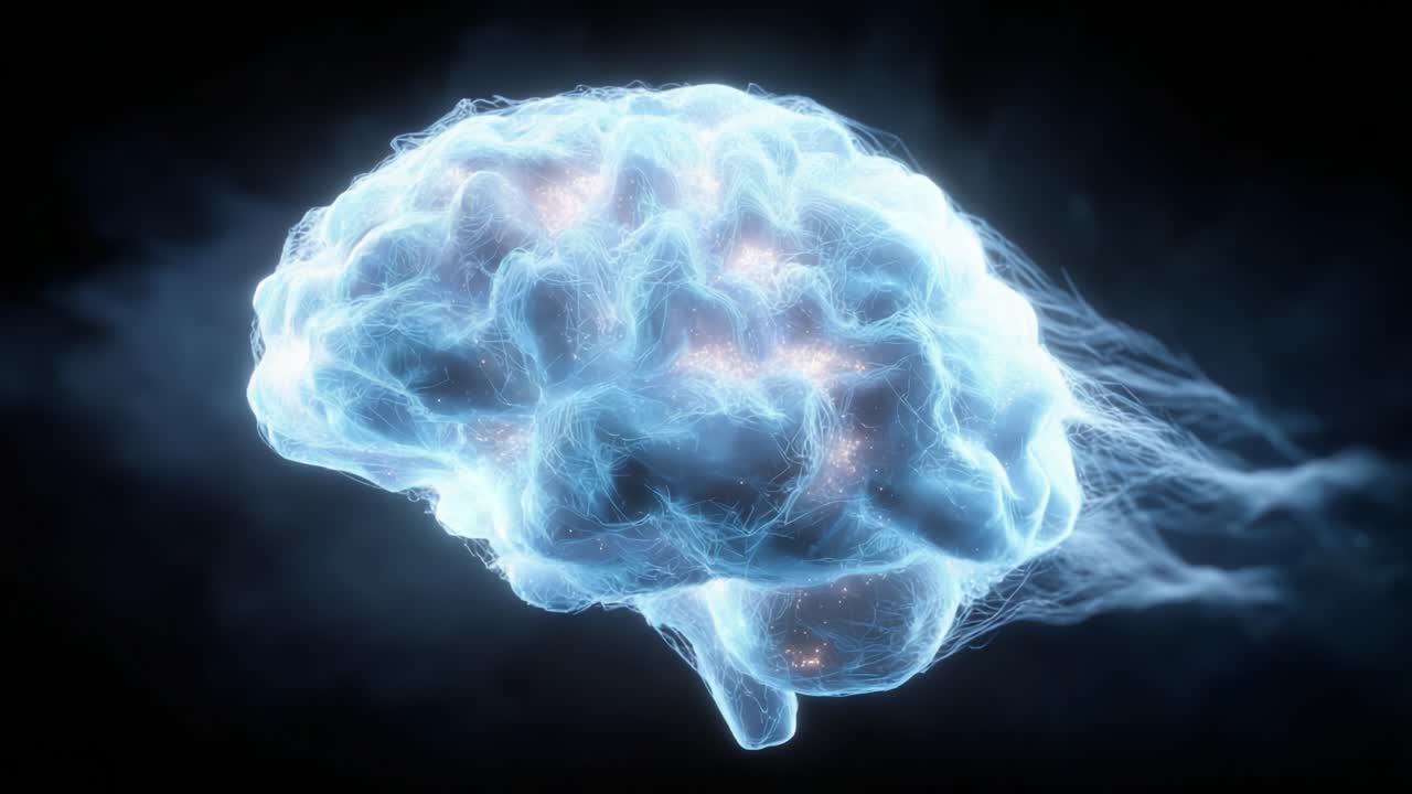 A captivating representation of a brain emitting glowing neural connections and energy, illustrating the complex and dynamic nature of human cognition and thought