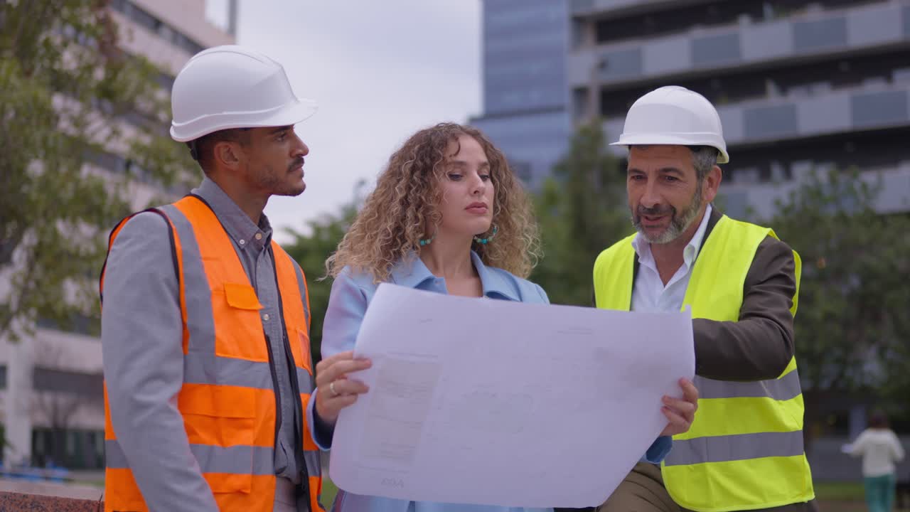 Construction Workers Reviewing Blueprint on Site