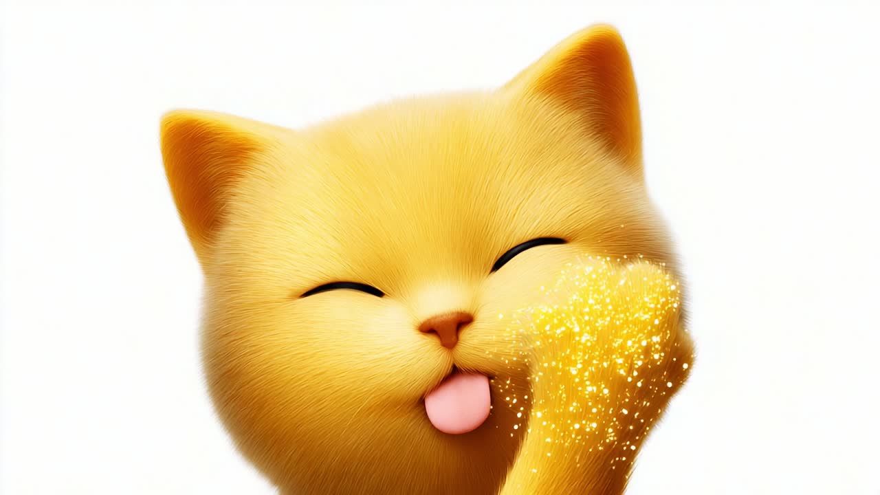 A Playful Golden Cat Expresses Joy with Sparkling Magic Dust, Showcasing its Whimsical and Charming Persona Through Adorable Gestures and Playful Antics in a Light-hearted Atmosphere