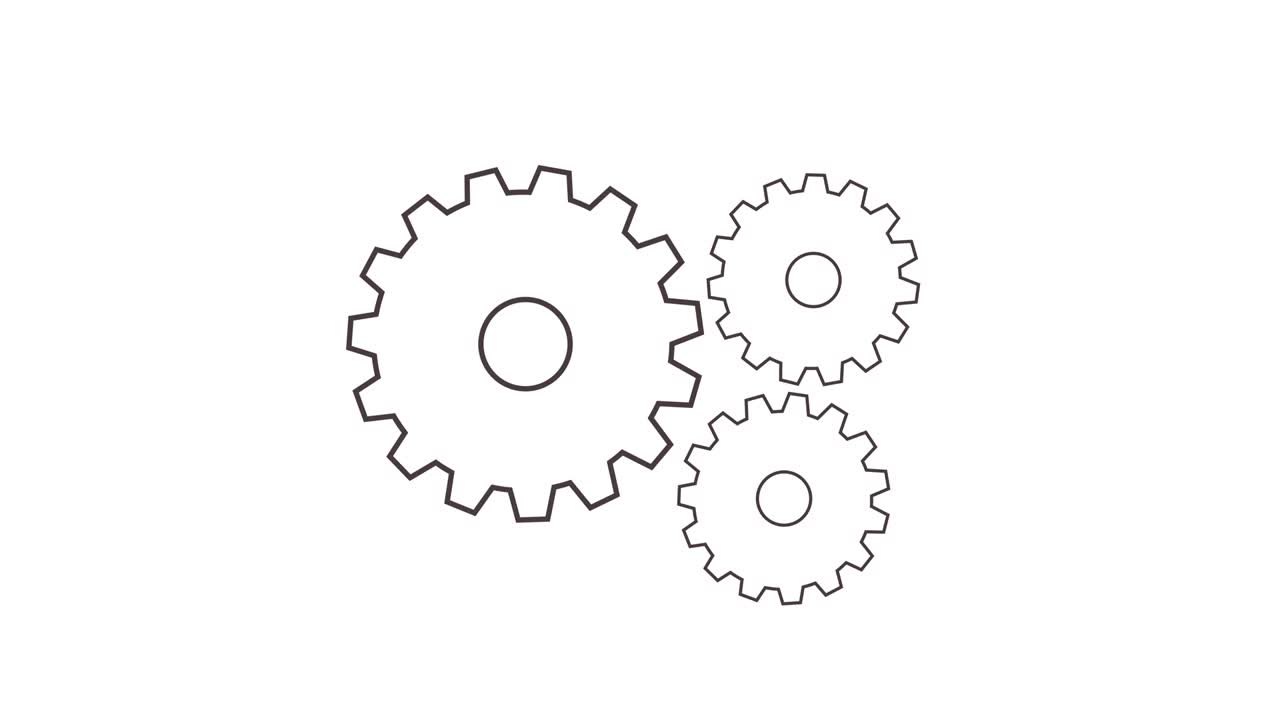 animazione di rotazione delle ruote del motore sull'animazione del progetto. concetto di processo di lavoro. simbolo di lavoro di squadra con canale alfa