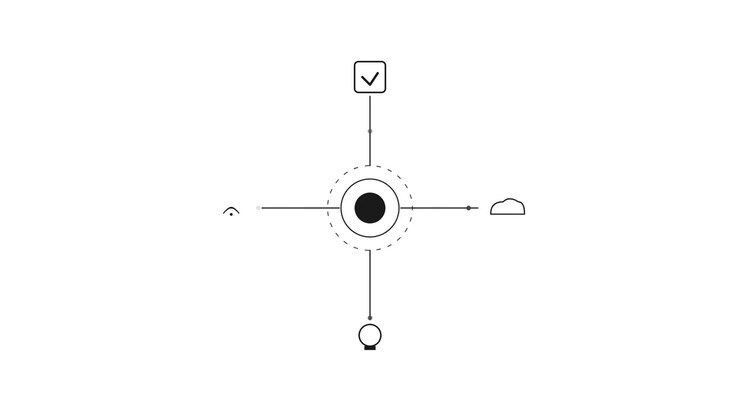 Icone infografiche animate minimaliste che si espandono dal centro