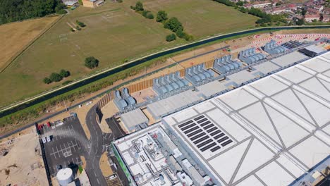aerial drone footage showcasing the vast scale of google’s data centre in waltham cross, hertfordshire, highlighting architecture and size