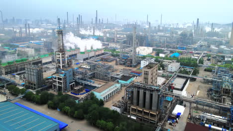 aerial view of a large industrial refinery complex