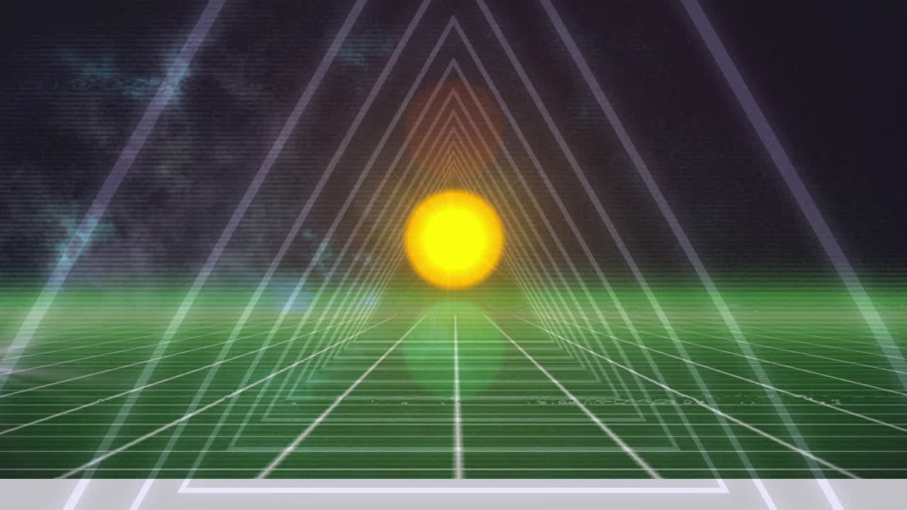 어두운 배경 위에서 반 ⁇ 이는 네온 기하학적 모양의 애니메이션