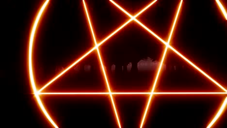 devil sign red five-pointed star in a gloomy forest 4k