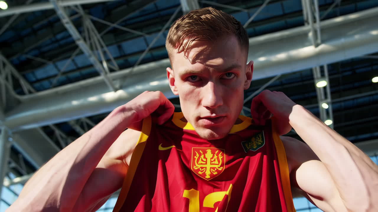 Basketball Player in Red Uniform