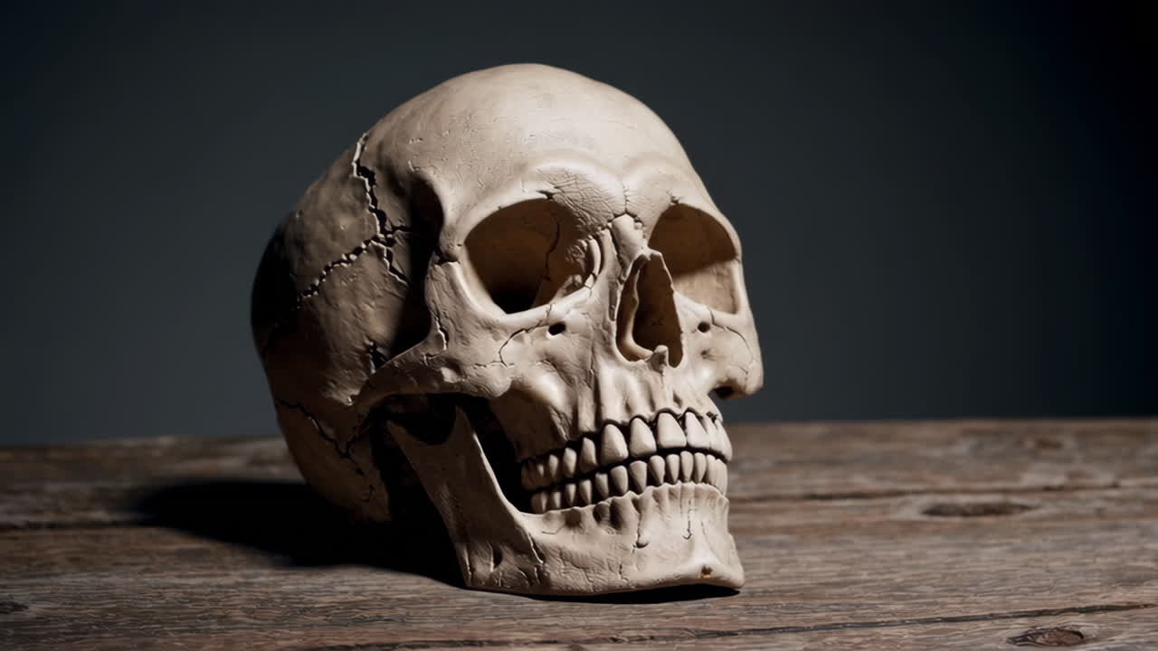 Skull on Wooden Table