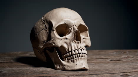 skull on wooden table