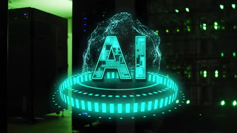 texto y animación de circuitos futuristas sobre el fondo de la sala del servidor