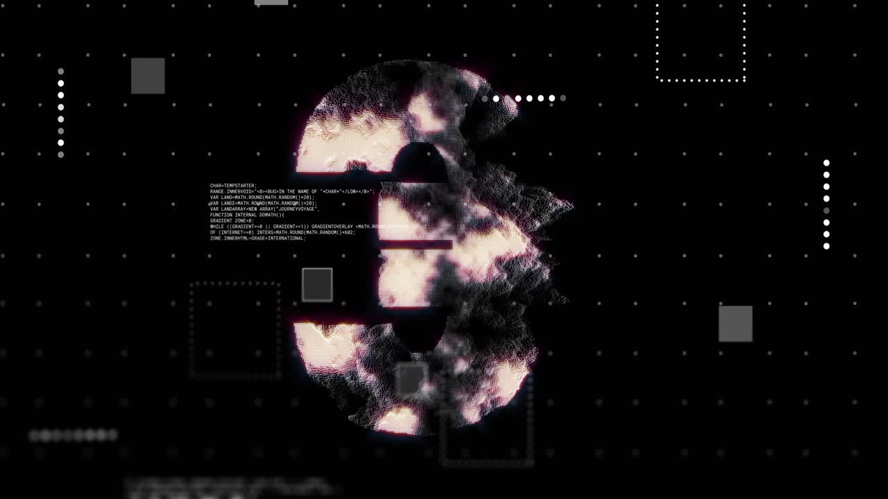 Animation of data processing and globe over black background