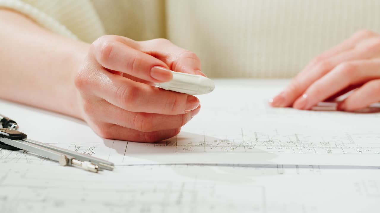 Person erasing on a technical drawing
