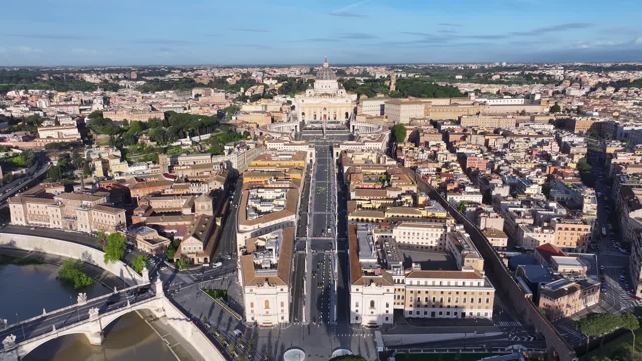 Rome Skyline At Rome In Lazio Italy. Vatican City. Medieval Buildings. Rome Skyline At Rome In Lazio Italy. Sant Angelo Castle. Roman Bridges Tiber River. Italy Skyline