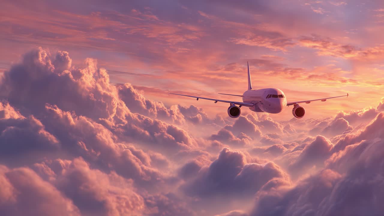 Un sereno volo al tramonto: viste mozzafiato sopra le nuvole con un aereo che solca lo splendido cielo crepuscolare