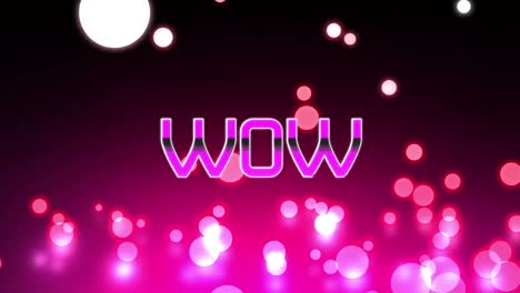 animación del texto wow en letras rosadas sobre puntos brillantes de luz